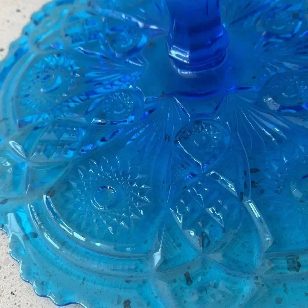 VINTAGE Imperial Glass Ohio Blue Bellaire Collectors Crystal Glass Cake Stand